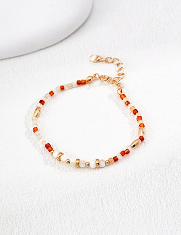 Red Agate & White Pearl Bracelet