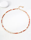 Red Agate & White Pearl Necklace