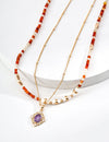 Red Agate & White Pearl Necklace