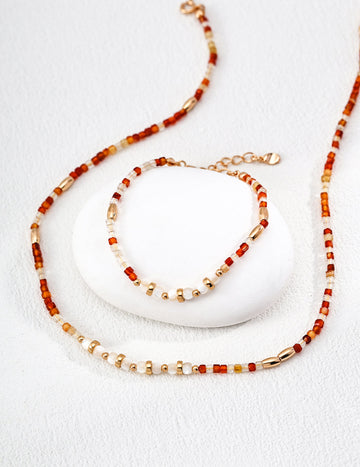 Red Agate & White Pearl Necklace